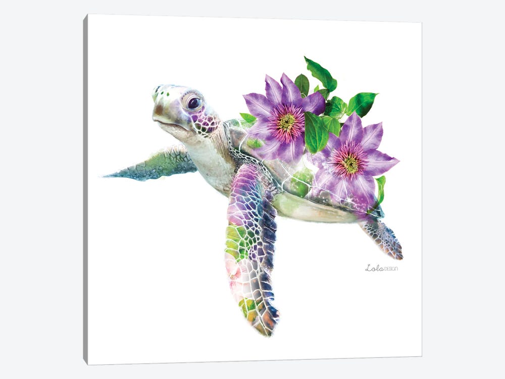 Wildlife Botanical Green Sea Turtle by Lola Design 1-piece Canvas Art