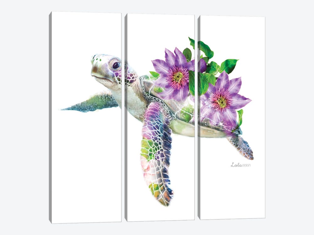Wildlife Botanical Green Sea Turtle by Lola Design 3-piece Canvas Artwork