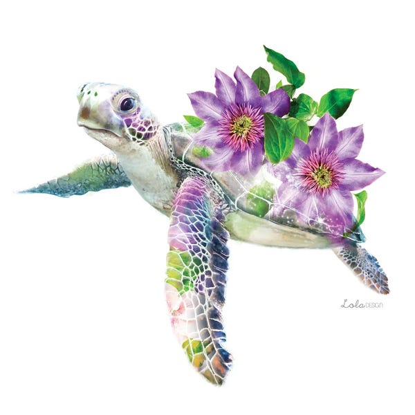 Embellished Animals: Wildlife Botanical Green Sea Turtle by Lola Design