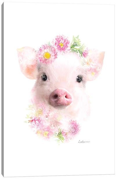 Wildlife Botanical Micro Pig Canvas Art Print - Pig Art