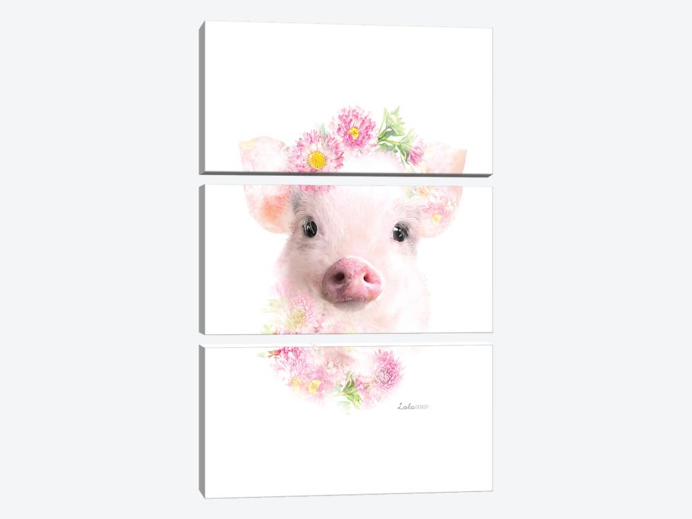 Wildlife Botanical Micro Pig by Lola Design 3-piece Canvas Print