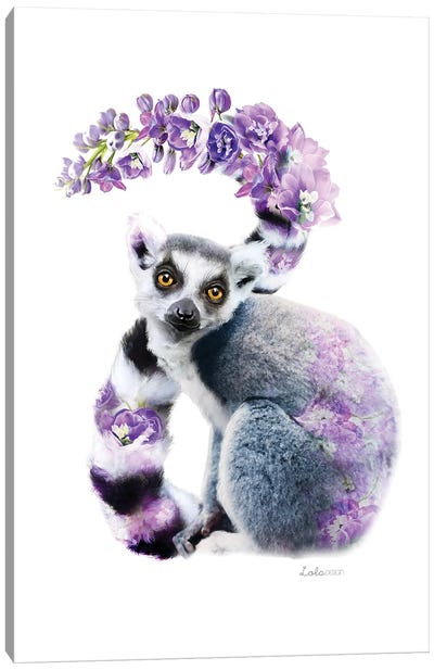 Wildlife Botanical Lemur Canvas Art Print - Embellished Animals