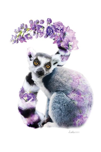Embellished Animals: Wildlife Botanical Lemur by Lola Design