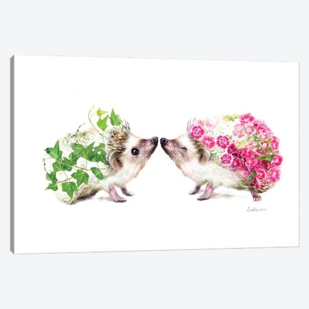Wildlife Botanical Kissing Hedgehogs Canvas Print #LLG54} by Lola Design Canvas Art Print