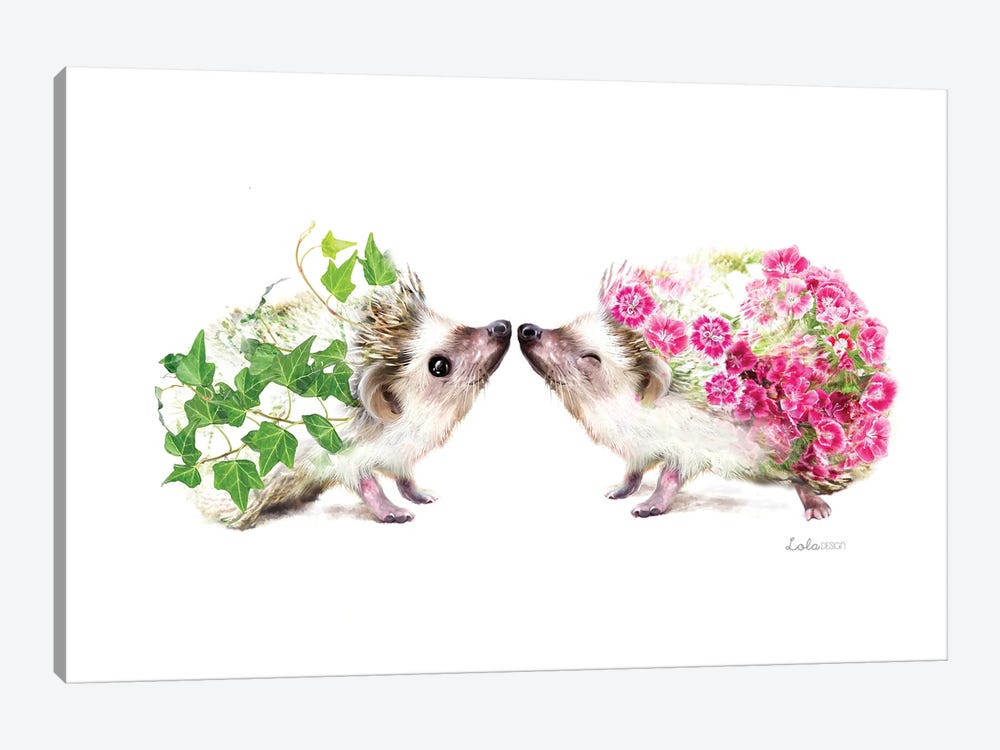 Wildlife Botanical Kissing Hedgehogs by Lola Design 1-piece Art Print