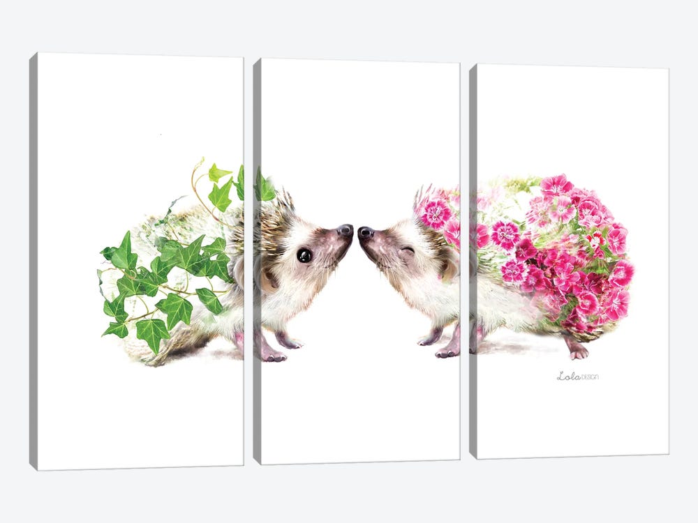 Wildlife Botanical Kissing Hedgehogs by Lola Design 3-piece Art Print