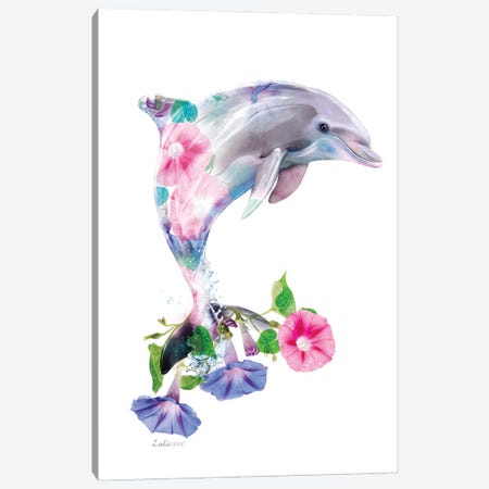 Wildlife Botanical Dolphin Canvas Print #LLG56} by Lola Design Canvas Art Print