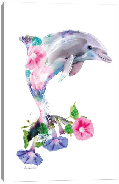 Wildlife Botanical Dolphin Canvas Art Print - Lola Design