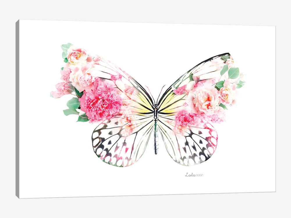 Wildlife Botanical Pink Butterfly by Lola Design 1-piece Canvas Artwork