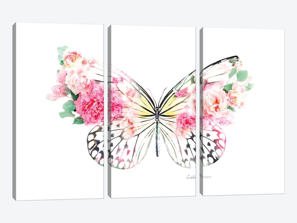 Wildlife Botanical Pink Butterfly by Lola Design 3-piece Canvas Art