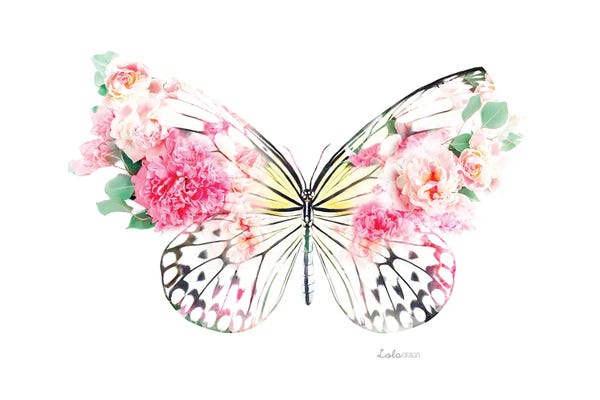 Butterflies and Flowers: Wildlife Botanical Pink Butterfly by Lola Design