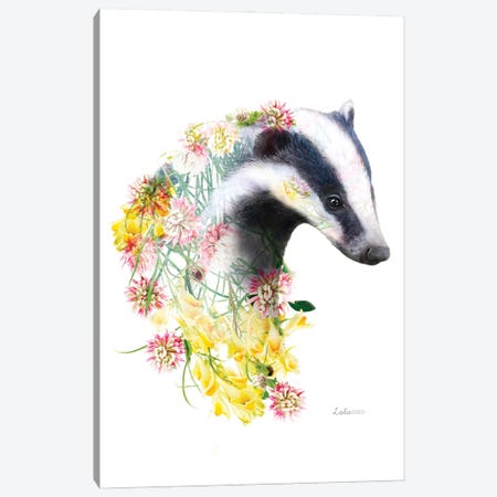 Wildlife Botanical Badger Canvas Print #LLG58} by Lola Design Canvas Artwork