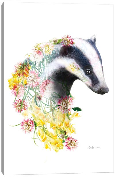 Wildlife Botanical Badger Canvas Art Print - Badgers