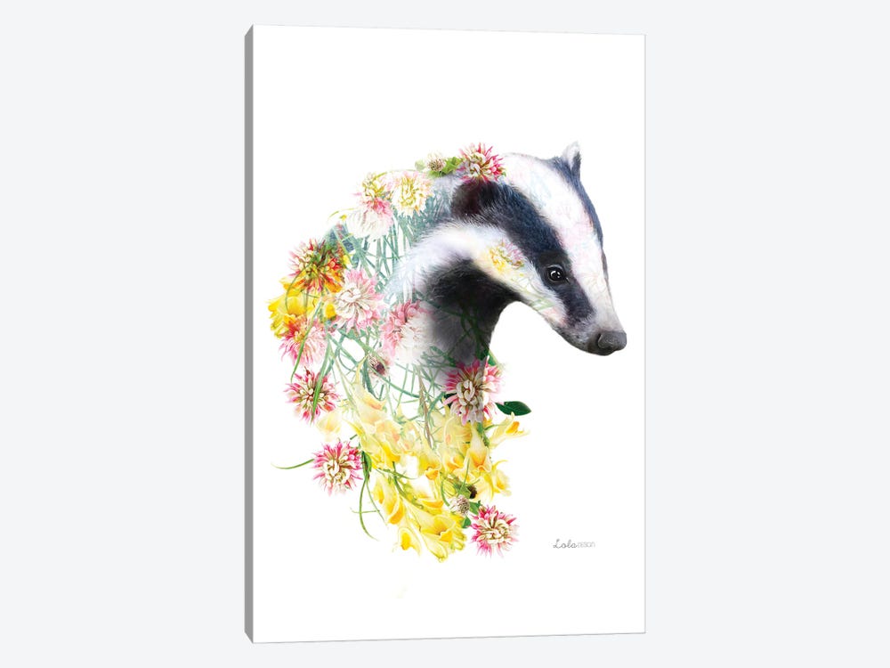 Wildlife Botanical Badger by Lola Design 1-piece Art Print