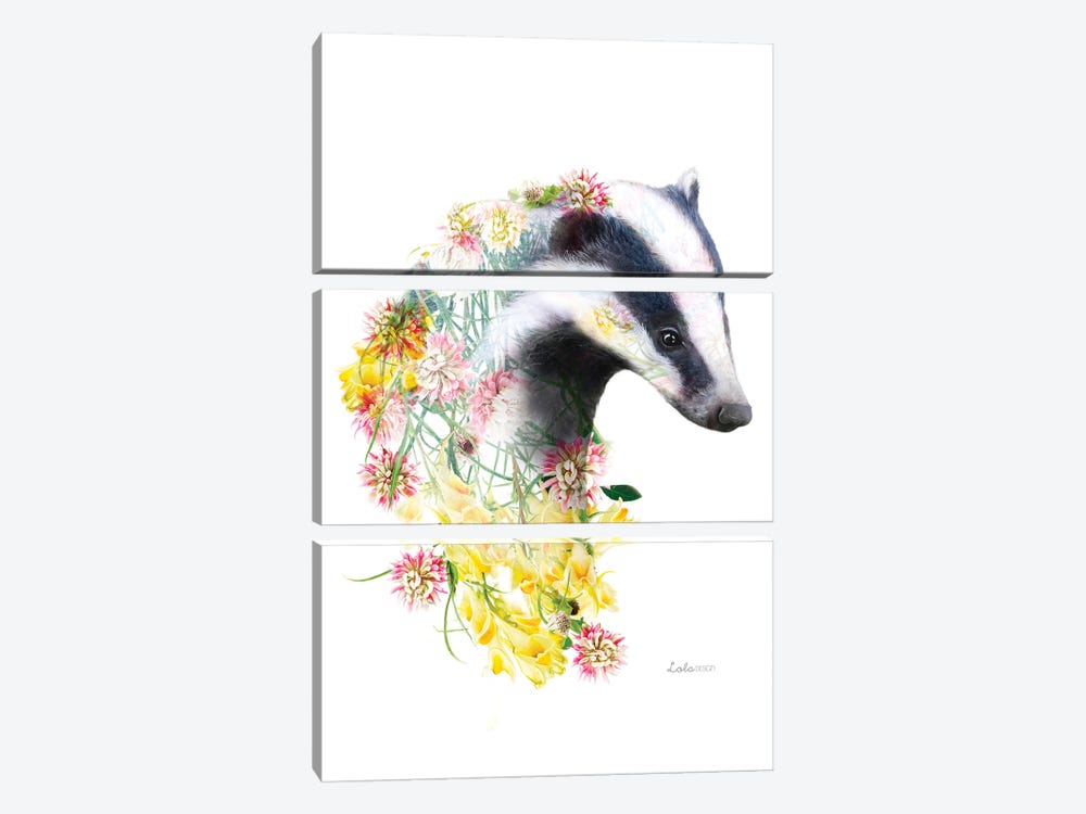 Wildlife Botanical Badger by Lola Design 3-piece Canvas Art Print