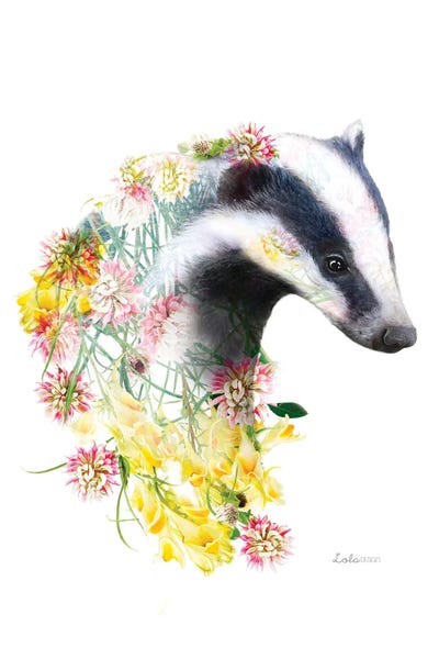 Badgers: Wildlife Botanical Badger by Lola Design