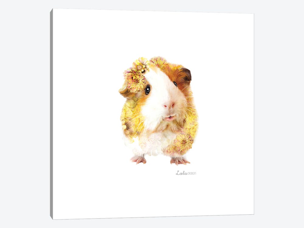 Wildlife Botanical Guinea Pig by Lola Design 1-piece Canvas Art
