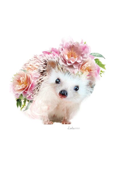 Wildlife Botanical Pink Hedgehog by Lola Design framed wall art