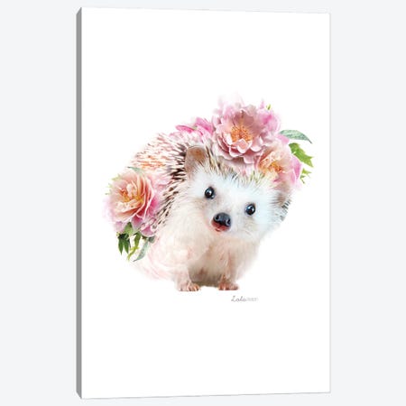 Wildlife Botanical Pink Hedgehog Canvas Print #LLG60} by Lola Design Canvas Print
