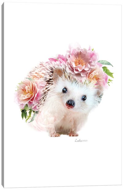 Wildlife Botanical Pink Hedgehog Canvas Art Print - Lola Design