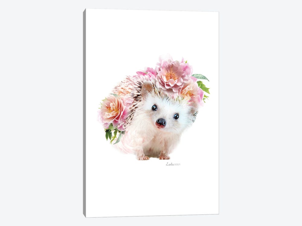 Wildlife Botanical Pink Hedgehog by Lola Design 1-piece Canvas Artwork