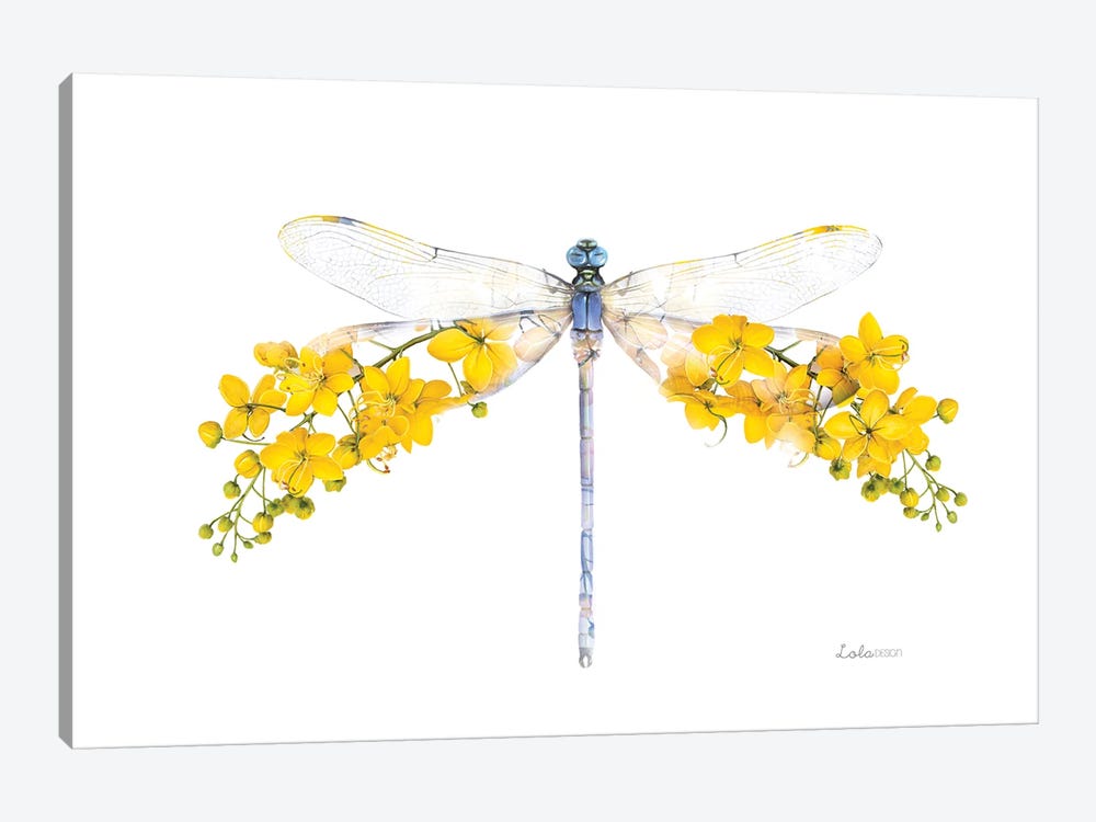 Wildlife Botanical Dragonfly by Lola Design 1-piece Canvas Wall Art