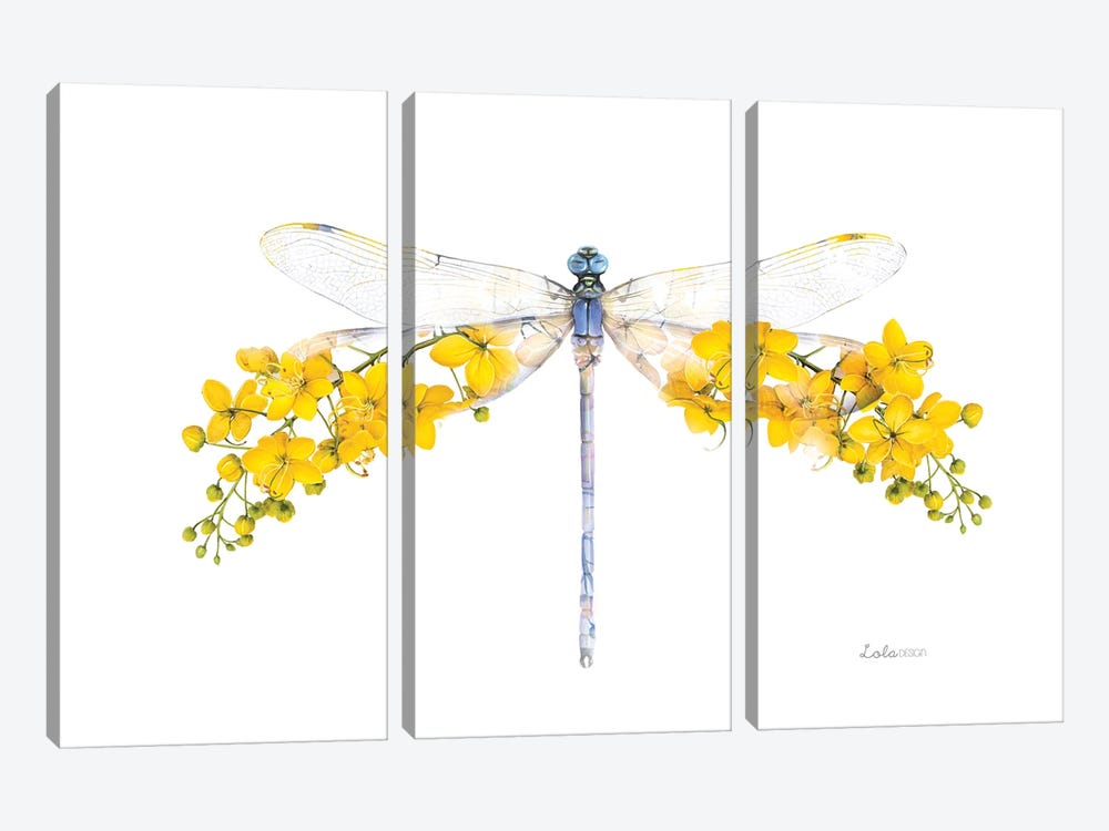 Wildlife Botanical Dragonfly 3-piece Canvas Wall Art
