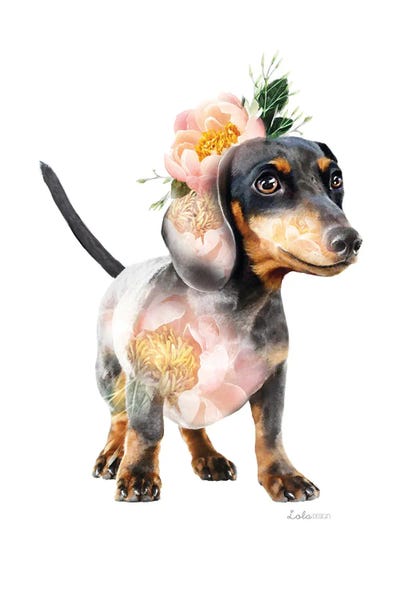 Dachshunds: Wildlife Botanical Dachshund by Lola Design