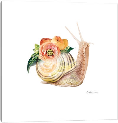 Wildlife Botanical Snail Canvas Art Print - Embellished Animals