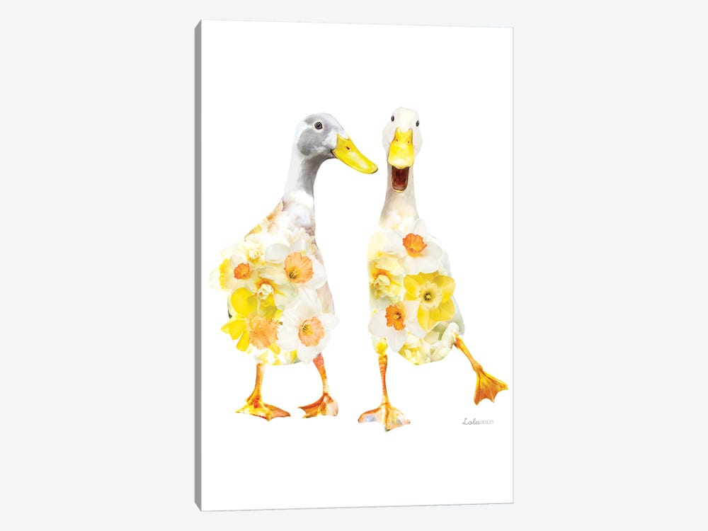 Wildlife Botanical Indian Runner Ducks by Lola Design 1-piece Canvas Print