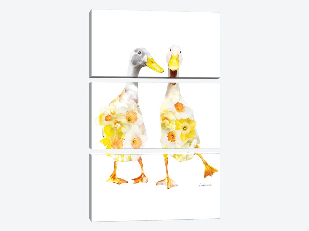 Wildlife Botanical Indian Runner Ducks by Lola Design 3-piece Art Print