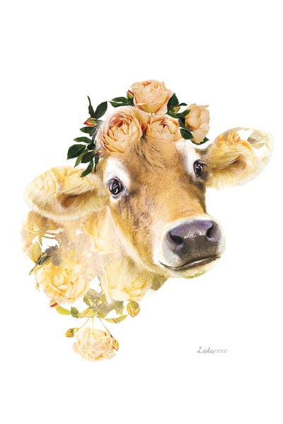Wildlife Botanical Jersey Cow by Lola Design multi panel art