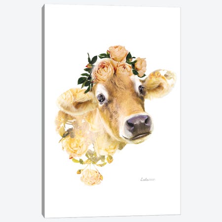 Wildlife Botanical Jersey Cow Canvas Print #LLG68} by Lola Design Art Print