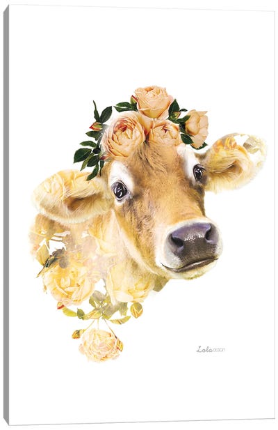 Wildlife Botanical Jersey Cow Canvas Art Print - Lola Design