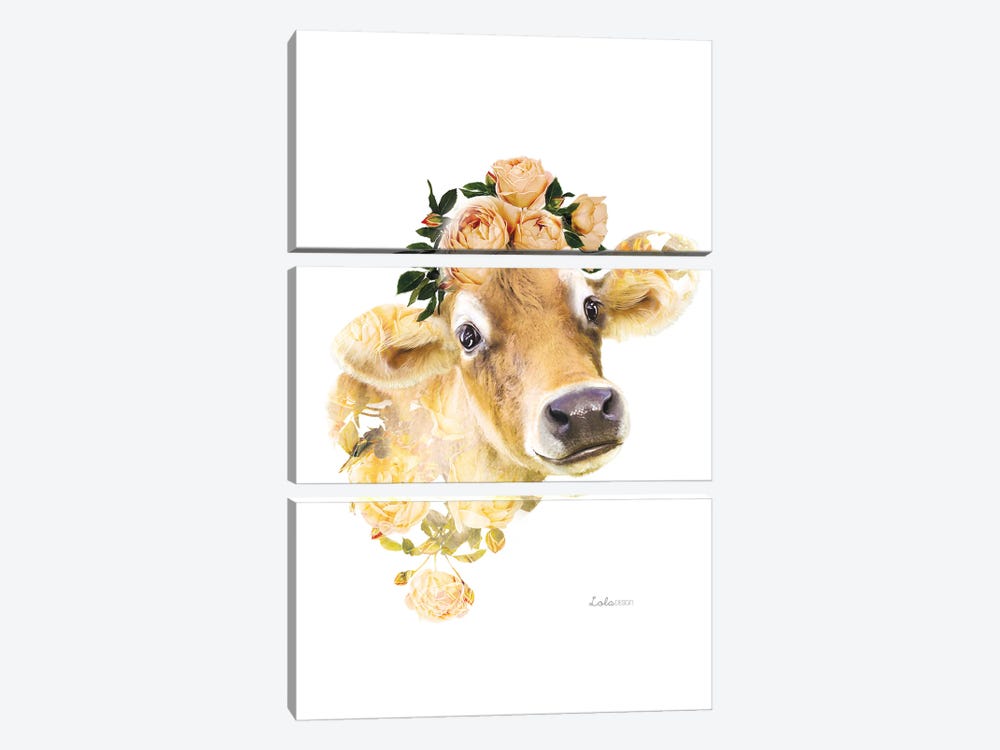 Wildlife Botanical Jersey Cow by Lola Design 3-piece Canvas Artwork