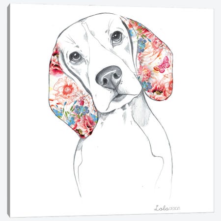 Beagle Pet Portrait Canvas Print #LLG73} by Lola Design Canvas Artwork