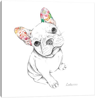 Sitting French Bulldog Pet Portrait Canvas Art Print - Lola Design