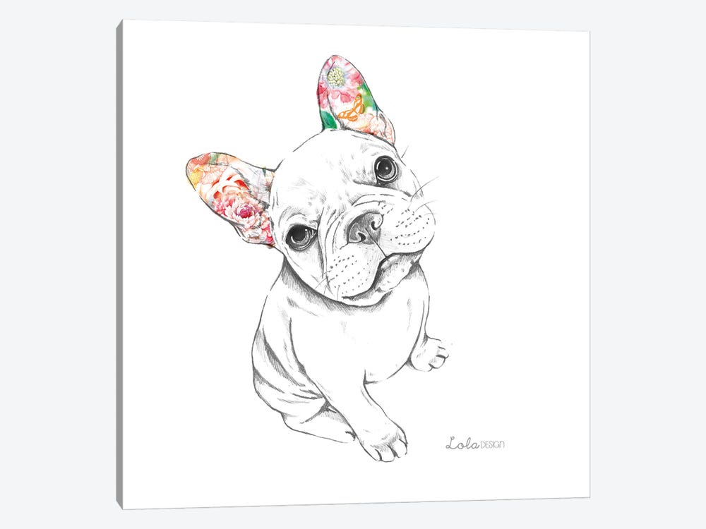 Sitting French Bulldog Pet Portrait by Lola Design 1-piece Canvas Art Print