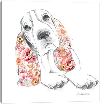 Basset Hound Pet Portrait Canvas Art Print - Basset Hounds
