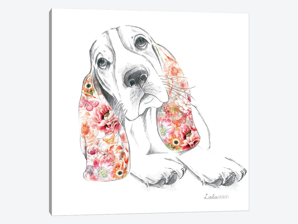 Basset Hound Pet Portrait by Lola Design 1-piece Canvas Wall Art