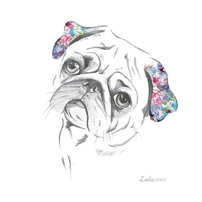 Pug Pet Portrait by Lola Design metal wall art