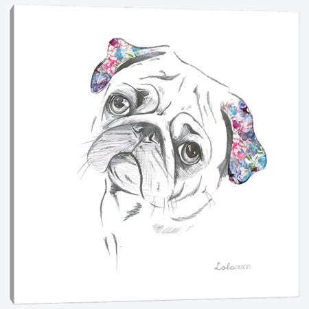 Pug Pet Portrait Canvas Print #LLG82} by Lola Design Art Print