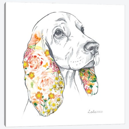 Spaniel Pet Portrait Canvas Print #LLG86} by Lola Design Canvas Artwork