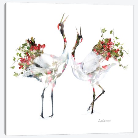 Wildlife Botanical Japanese Cranes Canvas Print #LLG90} by Lola Design Canvas Art