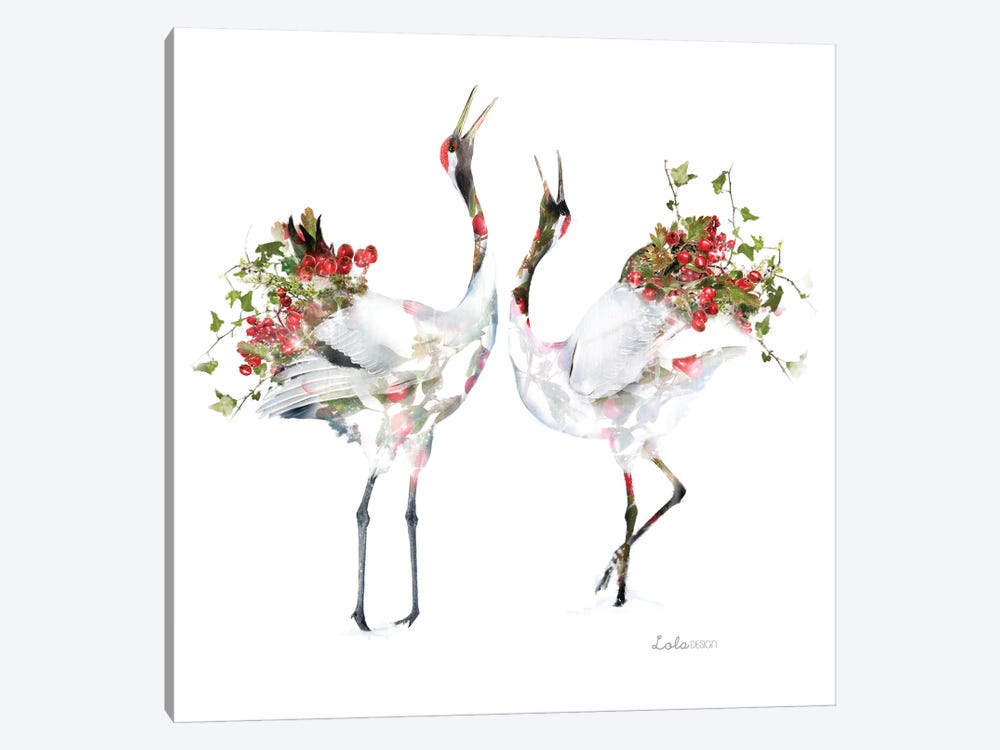 Wildlife Botanical Japanese Cranes by Lola Design 1-piece Canvas Print