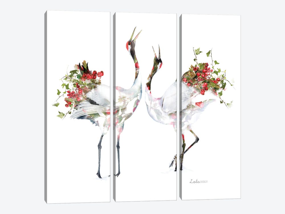 Wildlife Botanical Japanese Cranes by Lola Design 3-piece Canvas Print