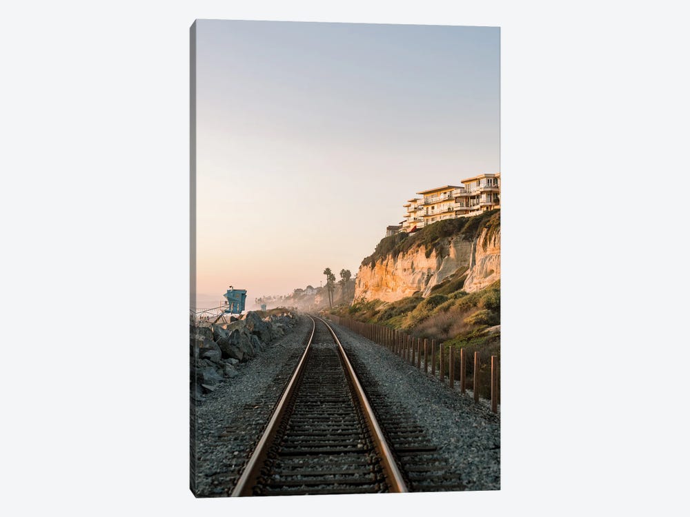 Train Tracks Along The Beach by lovelylittlehomeco 1-piece Canvas Print