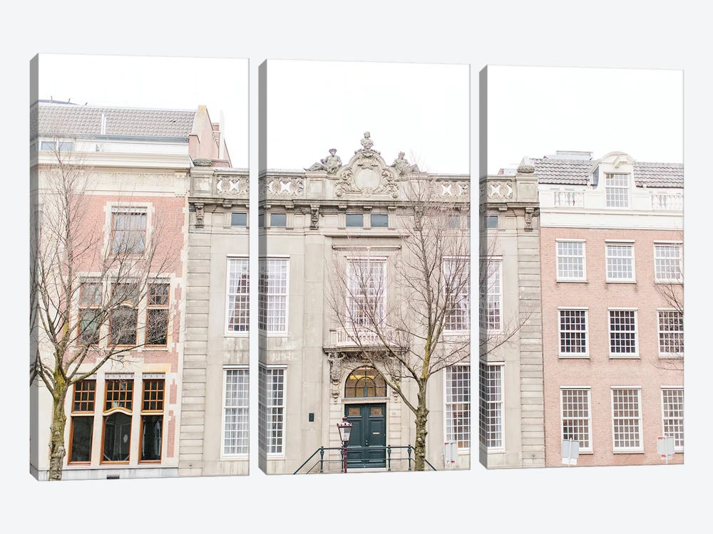 Blush Canal Homes II, Amsterdam by lovelylittlehomeco 3-piece Canvas Print