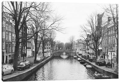Amsterdam Canal, B&W Canvas Art Print - Amsterdam Art