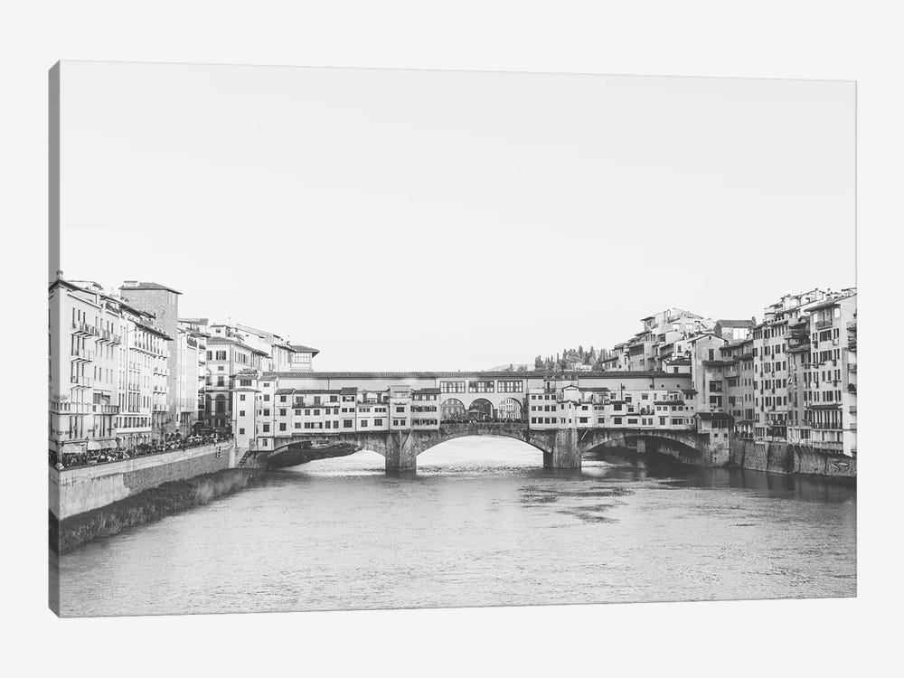 Ponte Vecchio, Florence, Italy In Black & White Grain-Free by lovelylittlehomeco 1-piece Canvas Artwork